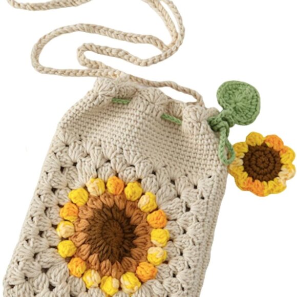Crochet Sunflower Bag Wool Shoulder Crossbody Beach Women Messenger Purse - Picture 1 of 7